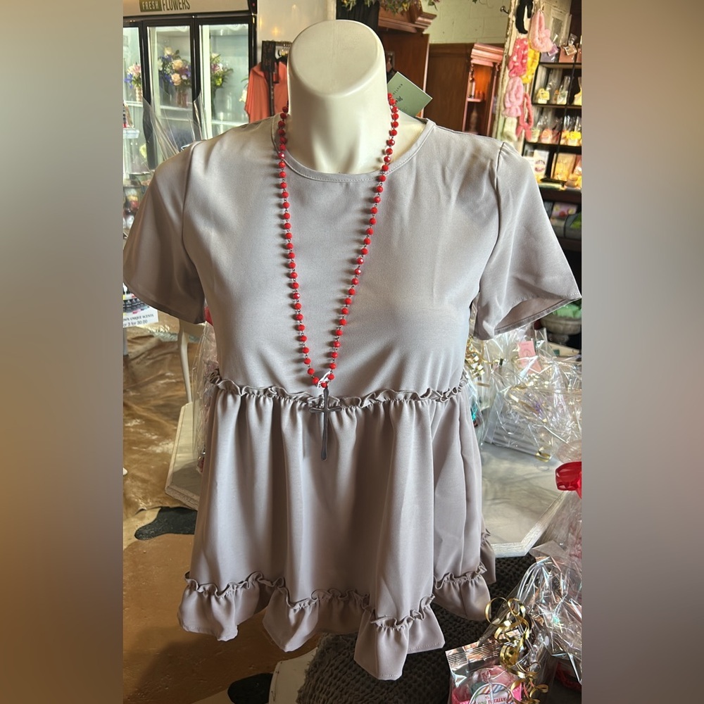 Grey ruffle blouse. New from my Boutique